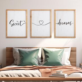 Sweet Dreams Wall Decor Above Bed 16''×12'' Set of 3 Farmhouse Bedroom Decor Wood Guest Room Decor Framed Wall Art (white frame)