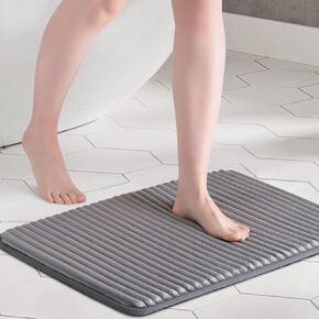 FRESHMINT Ultra Soft Charcoal Infused Memory Foam Bath Mat 17" x 24", Bath Rugs for Bathroom Non-Slip, Thick & Water Absorbent Bathroom Rugs, Room Accessories Shower Floor Mat, Washable, Blue Linen