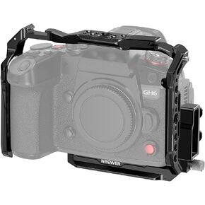 NEEWER Lumix GH6 Camera Cage, Aluminum Video Rig with HDMI Cable Clamp, NATO Rail, 1/4" 3/8" Threads, Cold Shoe, Arca Type QR Baseplate Compatible with Panasonic Lumix GH6 DJI RS3 Pro RSC2 RS2, CA055