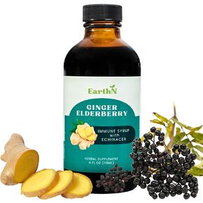 Ginger Elderberry Immune Defense Syrup with Echinacea, Vitamin C, Honey - Organic Super Premium Liquid - 100% Pure Ingredients - Natural Immunity Support Supplement (4 fl oz)