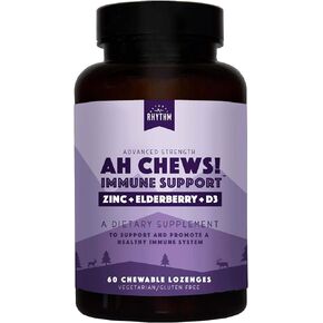 Natural Rhythm Ah Chews! Immune Booster Lozenges for Kids and Adults, No Added Sugar, with Elderberry, Zinc & Vitamin D3, 60 Capsules