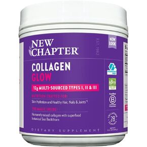 New Chapter Beauty Collagen Powder Glow، 12 جرام ببتيدات الكولاجين (الأنواع الأول والثاني والثالث)، بدون نكهة، 28 حصة، متعدد المصادر، نبق البحر، الشعر، البشرة، الأظافر، خالي من الهرمونات، خالي من الغلوتين in Kuwait