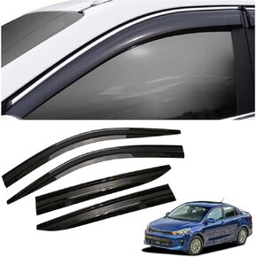 4 Pieces Tape-on Extra Durable Rain Guards Fit for 2018-2023 Kia Rio Sedan,Window Deflectors,Window Visors (Smoke Black)