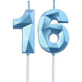2 inch Gold 16 & 61 Birthday Candles, 3D Diamond Number 16th & 61st Cake Topper for Boys Girls Birthday Party Decorations Theme Party
