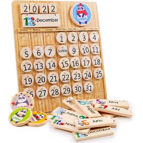 Panda Brothers Wooden Perpetual Calendar - Montessori Toy for Kids Learning Seasons, Months and Days of The Year, Preschool Calendar for Kids Learning at Home and Classroom Teaching, on Desk and Wall