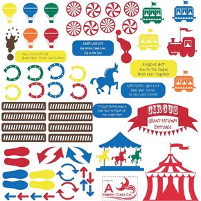Premium Circus Playscape Classroom Sensory Path Kit – with 68 Large Custom Vinyl Decals