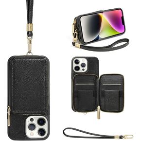 ZVE for iPhone 12 Pro Max Wallet Case with Card Holder, Zipper Phone Case with Wrist Strap for Women, RFID Blocking Purse Leather Cover for iPhone 12 Pro Max, 6.7" - Beige