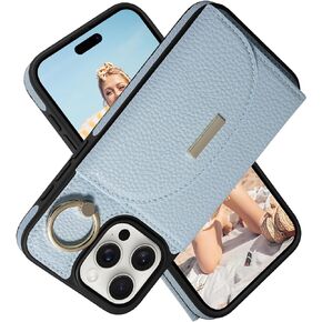 Keallce Case for iPhone 15 Pro Max Wallet Case, Flip Leather Case with Card Slots, Ring Holder Kickstand, Folio Protective Phone Cover for Women, Beige