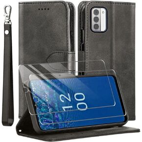 for Nokia G310 Case and Tempered Glass Screen Protector, PU Leather Flip Cover Wallet Phone Case Protector [Full Protection] [Card Slots] [Kickstand] for Nokia G310 5G, Black