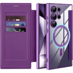 for Samsung Galaxy S25 Ultra Case Compatible with Magsafe Slim Fit Flip Protective PU Leather Wallet Case with RFID Blocking Card Slot Build-in Len Protector for Galaxy S25 Ultra,Violet