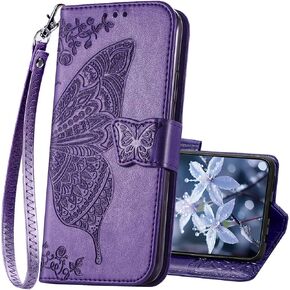 for Galaxy S24 Plus Case Wallet,Women Flip Folio Cover with Butterfly Embossed PU Leather Stand Card Holders Slots Wrist Strap Phone Case for Samsung S24+ Plus 6.7" (Black)