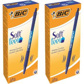 BIC Soft Feel Blue Retractable Ballpoint Pens, Medium Point (1.0mm), 12-Count Pack, Blue Pens With Soft-Touch Comfort Grip