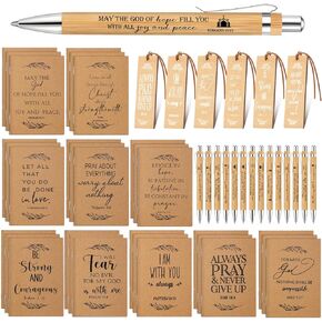 20 Set Bible Verse Notebook Gift Christian Kraft Notebook Bamboo Ballpoint Pen and Wooden Bookmark Set Religious Inspirational Journal Gift for Men Women Kids Prayer Church Office Home Supply