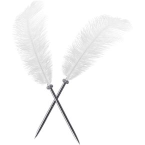 Simple polymer 2 Pcs Feather Pen Black Ink Ballpoint Pen Vintage Feather Quill Wedding Signing Pen for Wedding Bridal or Student School Writing Wedding Signature Pen (Pink)