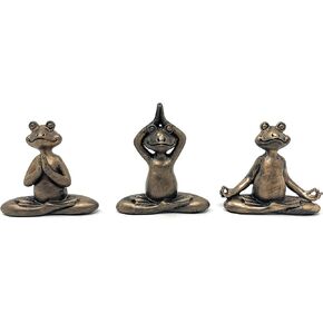 Nature's Mark 3 Mini Yoga Frogs Resin Statue Figurine Home Decorative Accent Décor