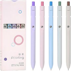 5 Pcs Auroral Retractable Gel Ink Pens,Asthetic Pens Black Ink 0.7mm Fine Point Smooth Writing,Cute Gel Pens For Journaling Note Taking Office School Supplies (A-Auroral)