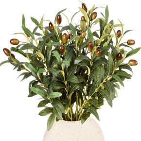 Olive Branch 5pcs Olive Branches for Vases Filler Artificial Greenery Stems Artificial Olive Branch Stems Faux Fake Olive Branches (18inch/Branches) (5, Green)