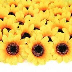 Mocoosy 100 Pcs Artificial Silk Sunflower Heads - 2.8 Inch Fake Sunflowers Bulk, Yellow Faux Sun Flower Heads Decorations for DIY Crafts Fabric Floral Arrangements Wedding Home Party Decor