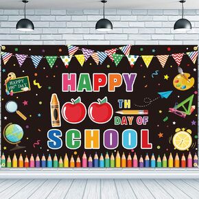 Happy 100th Day of School Backdrop Banner 73 x 43 Inch Large Size Colorful 100 Days of School Background Banner Preschool Kindergarten Hooray 100th Day School Party Decorations Photo Booth Props