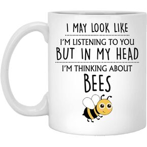 Bee Gift, Bee Mug, Bee Lover Gift, Beekeeper Farmer Gifts For Men, Him, Her, Women, Gifts For Bee Lovers, Thinking About Bees 11oz