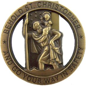 HIR Round Bronze Saint St Christopher Go Your Way in Saftey Proctection Visor Clip, 1 3/8 Inch (Dia)