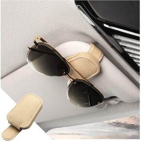Fekey&JF Magnetic Leather Sunglasses Holder for Car Sun Visor, Eyeglass Hanger Clip for Car, Sunglasses Organizer Storage, Car Interior Accessories (Beige)