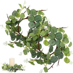 2Pcs Eucalyptus Candle Ring Decorative Candle Wreaths Easter Wreaths Floral Candle Holder Nordic Wreath Centerpiece Table Decor