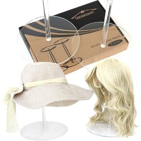 Acrylic Hat and Wigs Stand, Tabletop Display Stand, Clear Acrylic Round Pedestal, Set of 2.