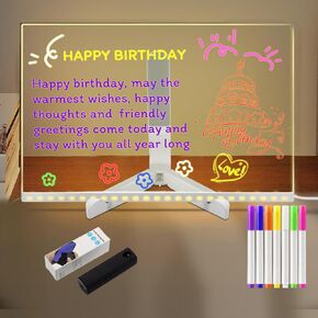 Led Note Board with Colors, Acrylic Dry Erase Board with Light, Led Writing Board with 7 Colored Pens and 1 Eraser, Can Be Used As A Glow Message Board Notepad (Plan A)