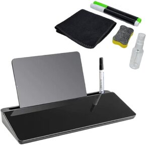 Premium Black Glass Desktop Dry-Erase Whiteboard - Compact Board with Storage, Ideal for Office, Home Desk, or School Use - Sleek Design for Organized Workspace.