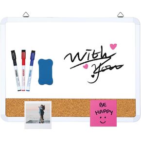 لوحة مسح جافة صغيرة من DumanAsen، مجموعة سبورة بيضاء مغناطيسية مقاس 12 × 16 ولوحة الفلين للجدار، مجموعة سبورة بيضاء محمولة للمنزل والمكتب، تتضمن علامات وممحاة وسلك وأدوات تعليق in Kuwait