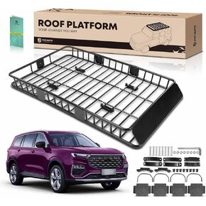 YHTAUTO 64" x 39" x 4'' Universal Roof Rack Cargo Carrier Fit Car SUV, Steel Roof Rack Basket Anti-Rust Top Luggage Storage Holder Basket for Skiboard Kayak Bike Snowboard Rooftop Cargo Luggage