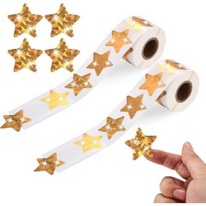Gold Star Stickers for Kids Reward, 1.5" Holographic Glitter Foil Star Sticker, 2 Rolls/1000 Pcs Self Adhesive Metallic Sparkly Stars Stickers Reward Behavior Chart Labels for Teachers