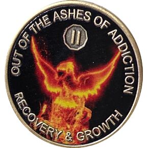 2 Year Color Out of The Ashes of Addiction Phoenix Flames Sobriety Chip AA NA Medallion