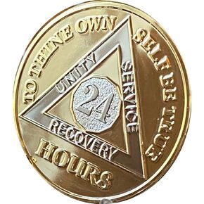 24 Hours AA Medallion Large 1.5 Inch Heavy Premium Bi-Plate Gold and Nickel Plated Sobriety Chip
