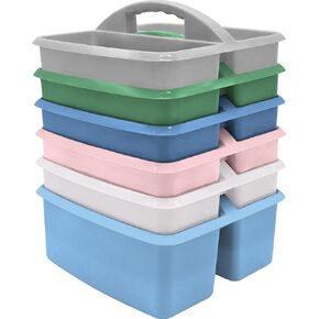 Teacher Created Resources Soft Colors Portable Plastic Storage Caddy 6-Pack for Classrooms, Kids Room, and Office Organization, 3 Compartments