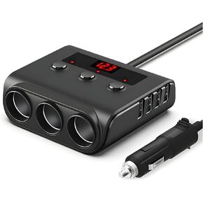 Car Cigarette Lighter Adapter, 12V/24V 120W 4 USB 3 Socket Splitter Car Chargers, LED Voltage Display On/Off Switches, Automotive Cigarette Lighter Charger Universal for Most Vehicles (Black)