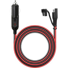 CERRXIAN 10 Feet 12V Cigarette Lighter Plug to SAE Quick Release Adapter Extension Charging Cable With Fuse and LED Light Waterproof SAE