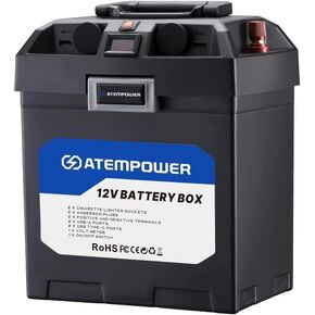 ATEM POWER Battery Box 12V with USB/DC Port/CIG Socket/Anderson Plug/Voltage Indicator for RV Camper Marine Portable with Handle Hassle(Battery Not Include)