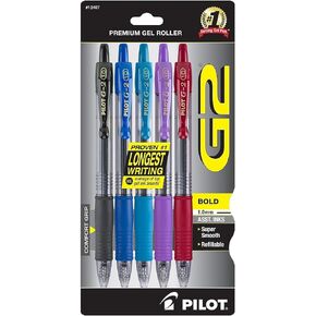Pilot G2 Retractable Gel Pens, Bold Point, Assorted Ink, 5/Pack (G21C5002/12487)