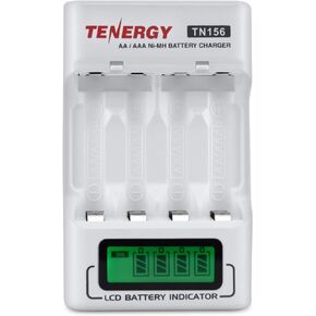 Tenergy TN156 4-Bay Compact AA/AAA NiMH NiCD LCD Battery Charger, Ideal Charger for AA and AAA Size Rechargeable Batteries for Everyday Electronics