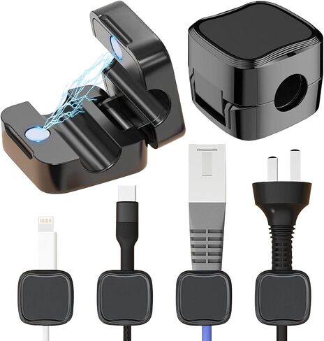 6 عبوات من حامل الحبل المغناطيسي المنظم لإدارة مشابك الكابلات للمنضدة والمكتب وسلك شحن USB للسيارة وسطح المكتب وأجهزة المطبخ باللون الأسود in Kuwait