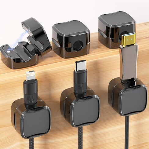 6 عبوات من حامل الحبل المغناطيسي المنظم لإدارة مشابك الكابلات للمنضدة والمكتب وسلك شحن USB للسيارة وسطح المكتب وأجهزة المطبخ باللون الأسود in Kuwait