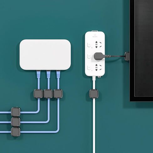 6 عبوات من حامل الحبل المغناطيسي المنظم لإدارة مشابك الكابلات للمنضدة والمكتب وسلك شحن USB للسيارة وسطح المكتب وأجهزة المطبخ باللون الأسود in Kuwait