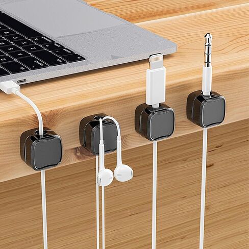 6 عبوات من حامل الحبل المغناطيسي المنظم لإدارة مشابك الكابلات للمنضدة والمكتب وسلك شحن USB للسيارة وسطح المكتب وأجهزة المطبخ باللون الأسود in Kuwait