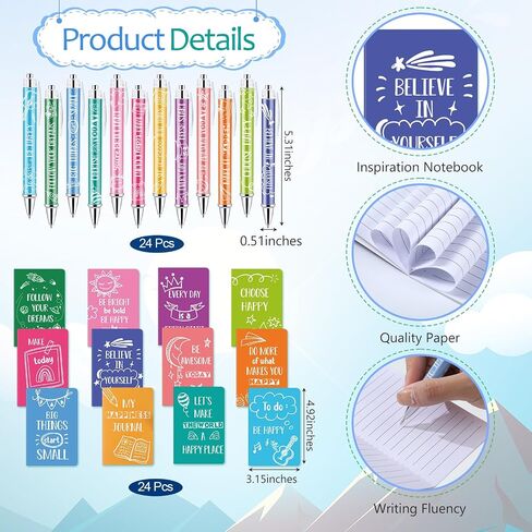 Pasimy 194 Pcs Inspirational Gifts Set Party Favor Motivational Mini Notepad Pen Positive Magnetic Bookmark Card Keychains Stickers Organza Bags for School Office Stationery Appreciation (Classic) in Saudi Arabia