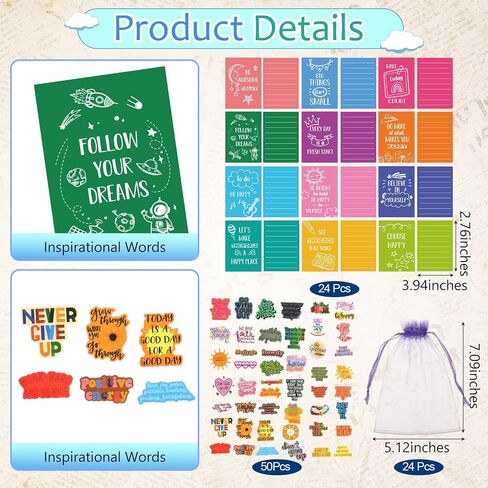 Pasimy 194 Pcs Inspirational Gifts Set Party Favor Motivational Mini Notepad Pen Positive Magnetic Bookmark Card Keychains Stickers Organza Bags for School Office Stationery Appreciation (Classic) in Saudi Arabia