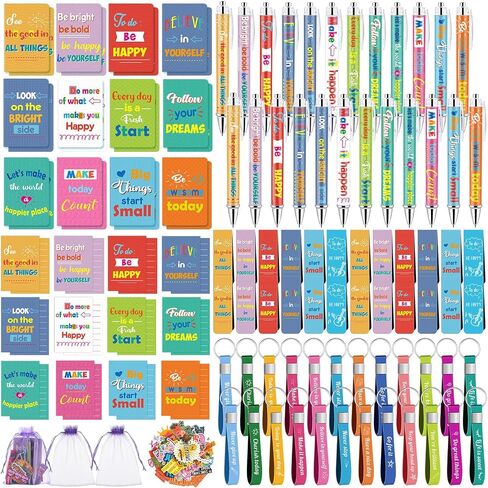 Pasimy 194 Pcs Inspirational Gifts Set Party Favor Motivational Mini Notepad Pen Positive Magnetic Bookmark Card Keychains Stickers Organza Bags for School Office Stationery Appreciation (Classic) in Saudi Arabia