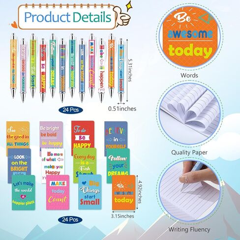 Pasimy 194 Pcs Inspirational Gifts Set Party Favor Motivational Mini Notepad Pen Positive Magnetic Bookmark Card Keychains Stickers Organza Bags for School Office Stationery Appreciation (Classic) in Saudi Arabia