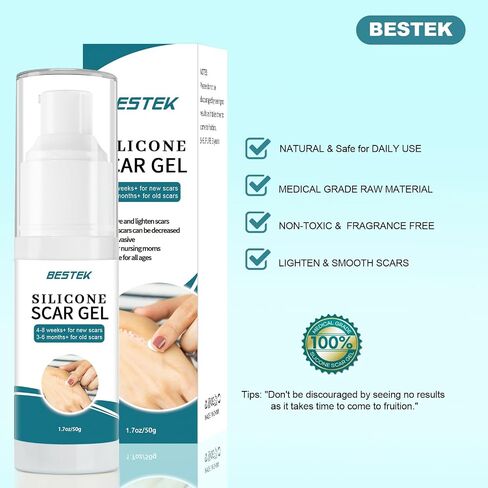 BESTEK Scar Cream, Advance Scar Gel for Surgical Scars,Face,Body,Leg, Burns, Acene,C-Section, Stretch Marks, Keloids,Scar Treatments for Old & New Scars,Scar Removal for Women Men,1.76oz/50ml in Saudi Arabia